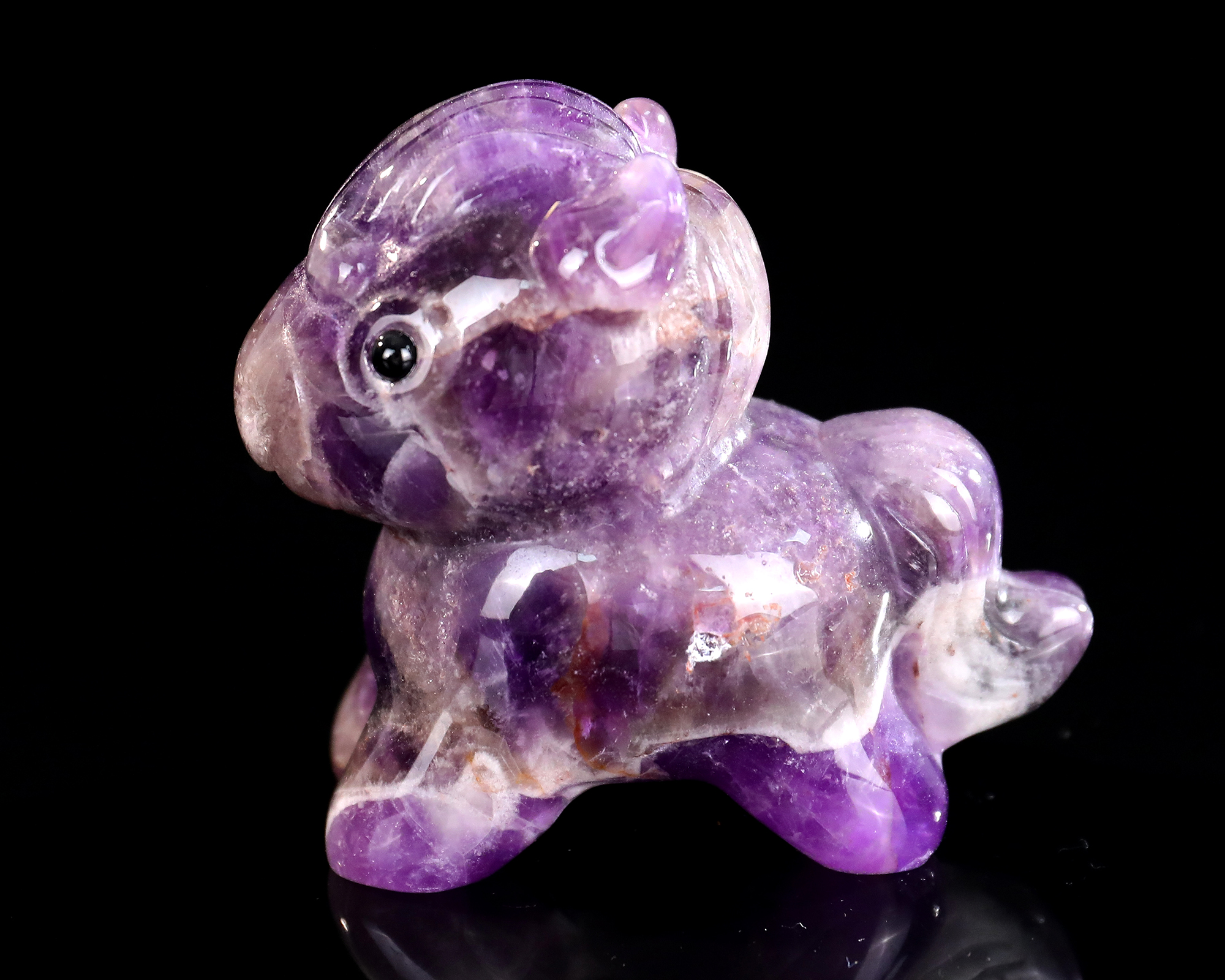 Hand-Carved Amethyst Cartoon Pony Figurine - Polished Stone Animal Statue for Desk Display & Collection