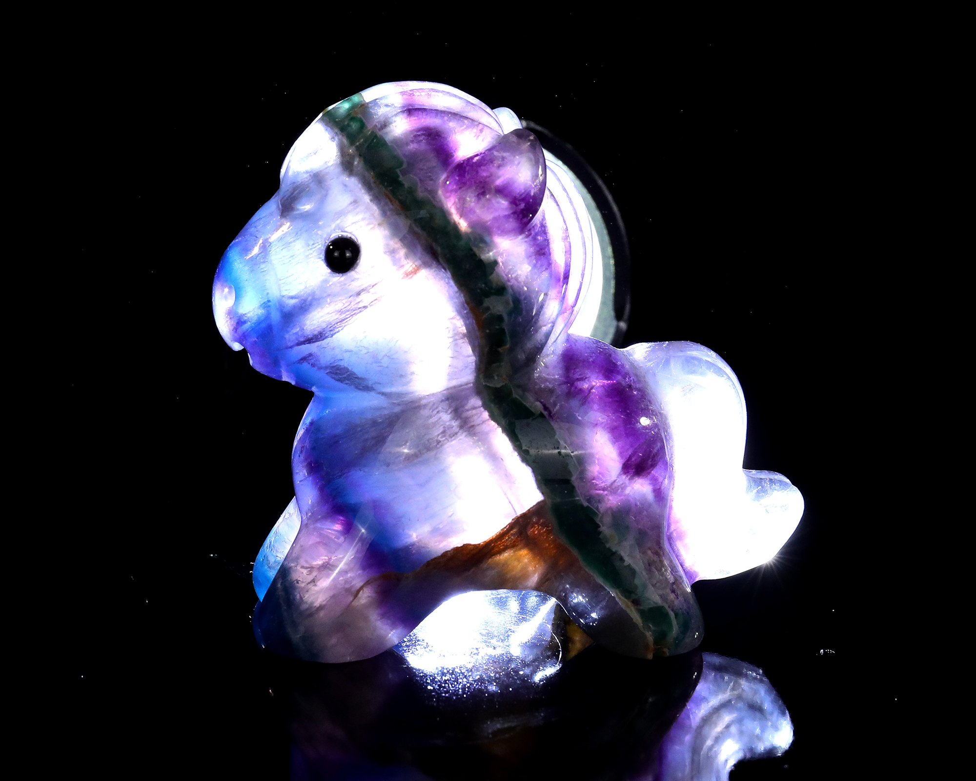 Fluorite Cartoon Pony Carving - Glowing Gemstone Figurine for Kids Room Decor & Crystal Collection