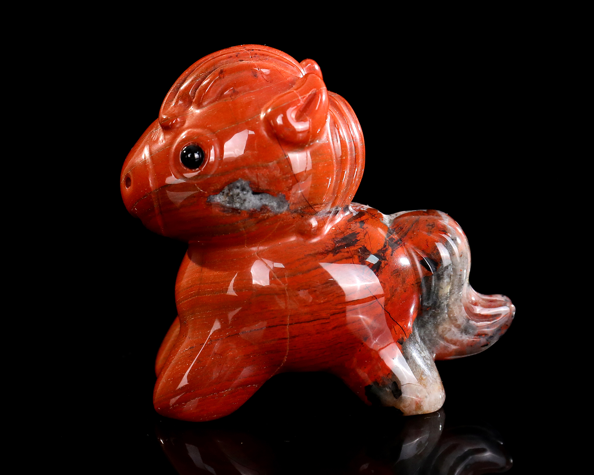 Red Jasper Cartoon Pony Sculpture - Unique Cute Crystal Animal Decor for Kids Room & Spiritual Use