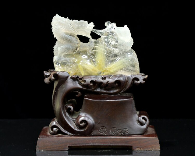 Rutilated Quartz Chinese Dragon Statue - Lucky Feng Shui Crystal Sculpture