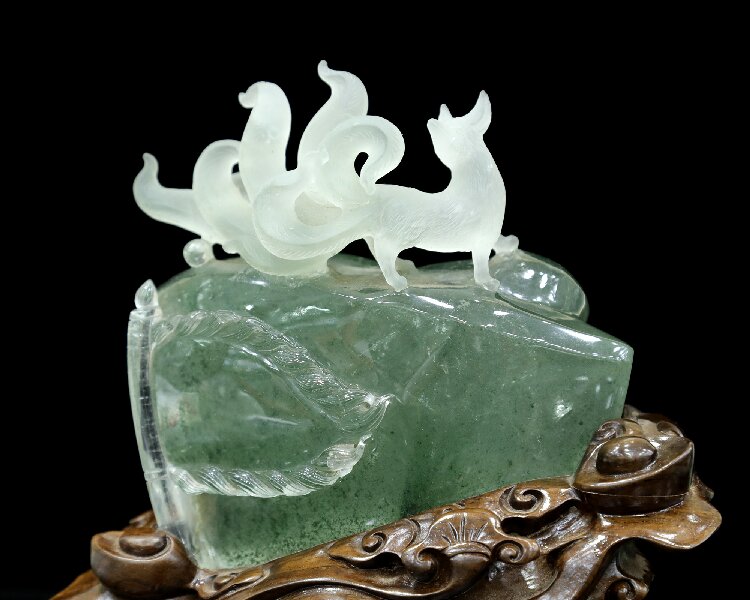 Natural Phantom Crystal Nine-Tailed Fox Figurine - Spiritual Healing Crystal Decor