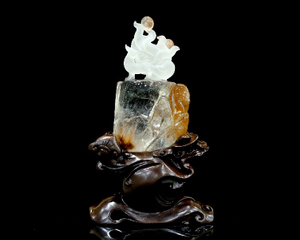 Rutilated Quartz Nine-Tailed Fox Sculpture - Divine Healing Spiritual Crystal Decor