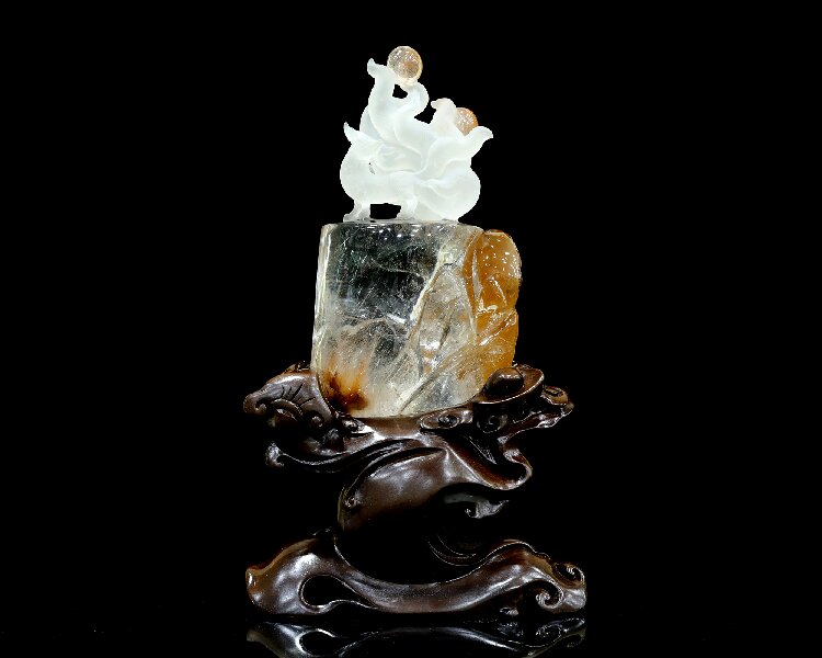 Rutilated Quartz Nine-Tailed Fox Sculpture - Divine Healing Spiritual Crystal Decor