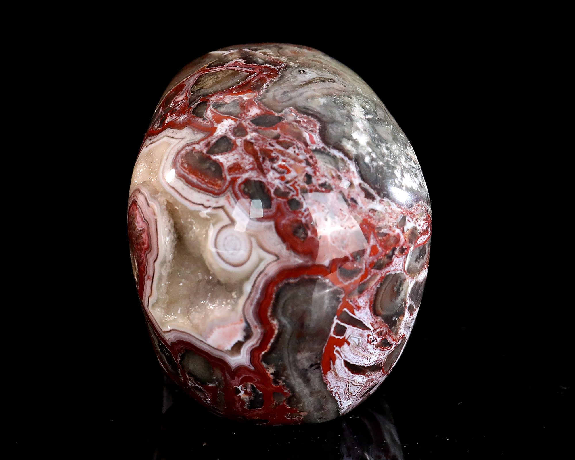 Intricate Veined Natural Red Lace Agate Skull - Artisan Crafted Crystal Sculpture