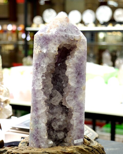 Natural Amethyst Cherry Blossom Hexagonal Prism - Hand Carved Healing Decor