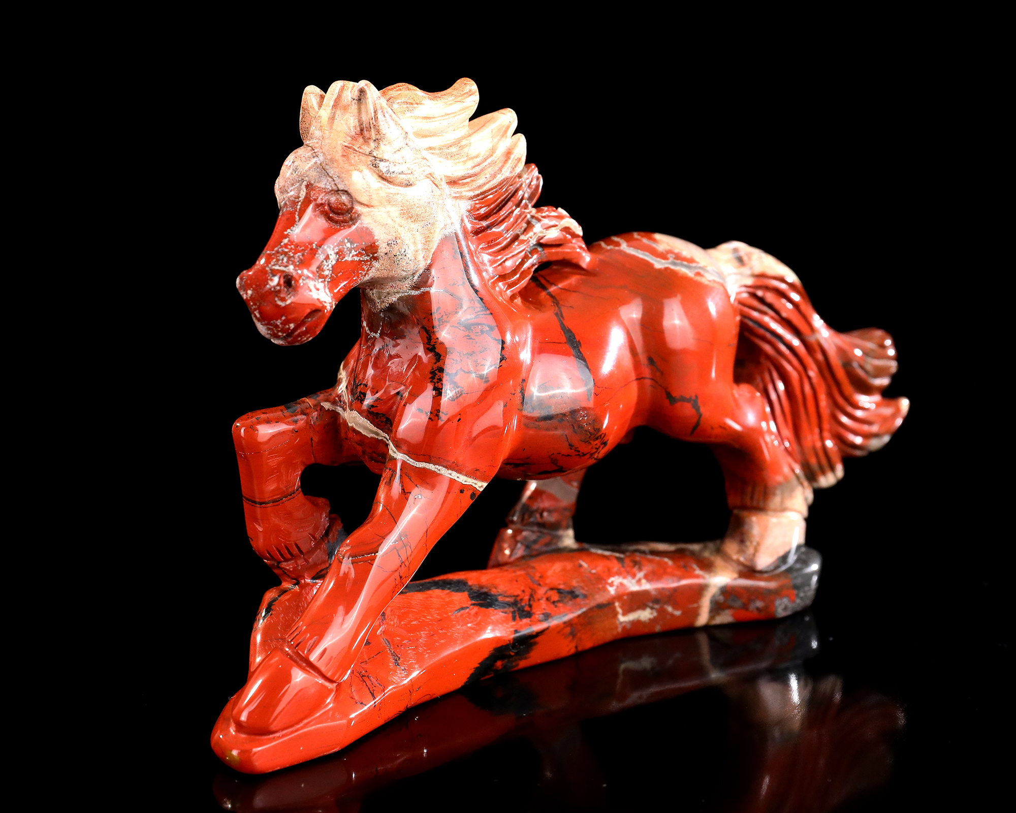 Hand-Carved Red Jasper Horse Statue Natural Stone Art Figurine