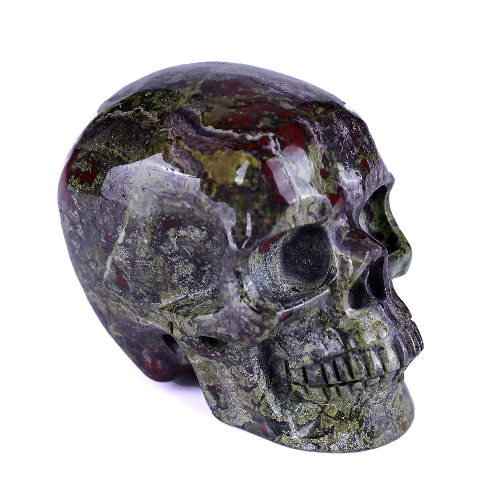 Unique 6.3" Amethyst Druse Agate Hand Carved Mineral Specimen Skull with Horn Sculpture