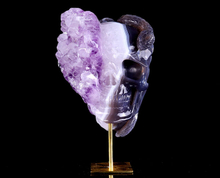 7.9" Amethyst Druse Agate Hand Carved Mineral Specimen Skull Sculpture