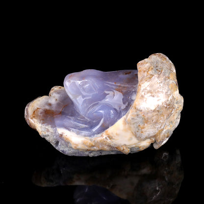 4.4" Blue Chalcedony Hand Carved Crystal Frog Sculpture