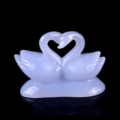 3.8" Blue Chalcedony Hand Carved Crystal Swans Sculpture