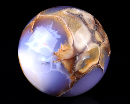 Nice 85mm Blue Chalcedony Hand Carved Crystal Sphere