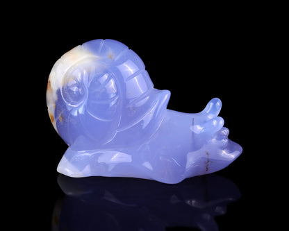 3.2" Blue Chalcedony Hand Carved Crystal Snail Sculpture