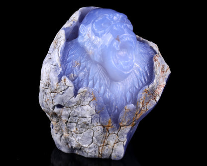7.7" Blue Chalcedony Hand Carved Crystal Gorilla Sculpture