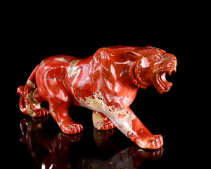 Amazing 9.8" Red Jasper Hand Carved Crystal Tiger Sculpture