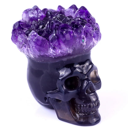 2.4" Amethyst Druse Agate Hand Carved Mineral Specimen Skull Sculpture