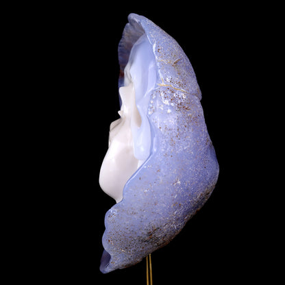 7.5" Blue Chalcedony Hand Carved Mineral Specimen Skull Sculpture
