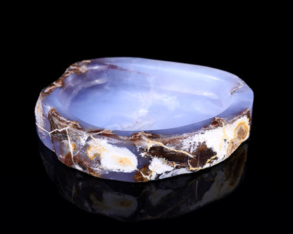 6.0" Blue Chalcedony Hand Carved Crystal Ashtray Fruit Tray