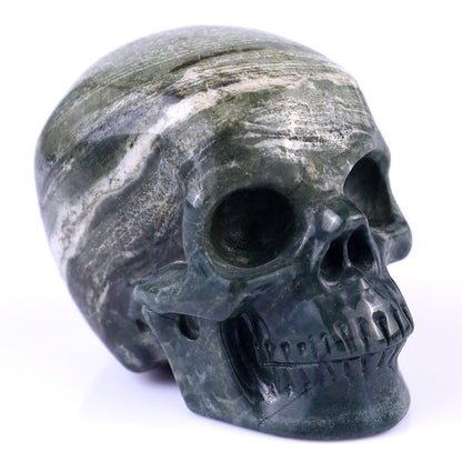 3.0" Jiulong Jade Hand Carved Crystal Realistic Skull Sculpture