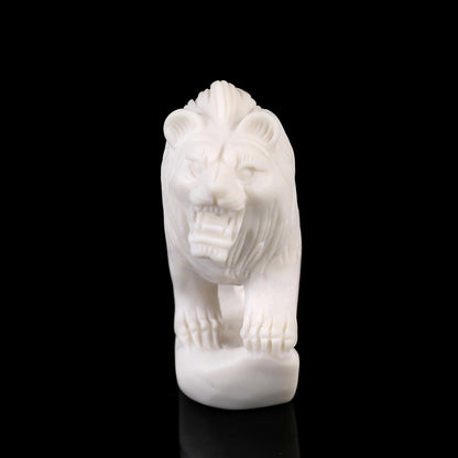 4.3" White Jade Hand Carved Crystal Lion Sculpture