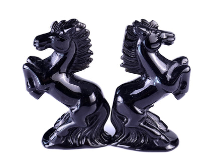 Natural Black Obsidian Hand Carved Crystal Horse Sculpture