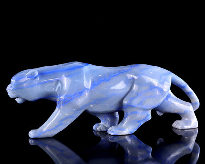 11.4" Blue Aventurine Hand Carved Crystal Leopard Sculpture