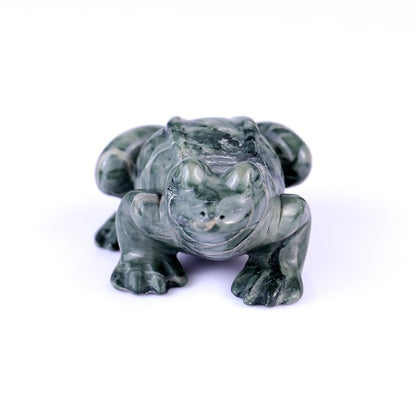 2.8" Jiulong Jade Hand Carved Crystal Frog Sculpture