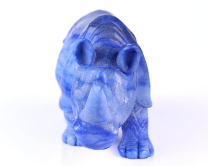 8.1" Blue Aventurine Hand Carved Crystal Rhinoceros Sculpture