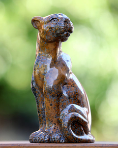 9.8" Leopard Skin Agate Hand Carved Crystal Leopard Sculpture