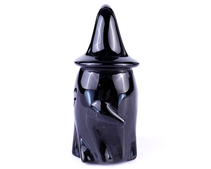 Cute 3.5" Black Obsidian Hand Carved Crystal Ghost Sculpture,Halloween Gift