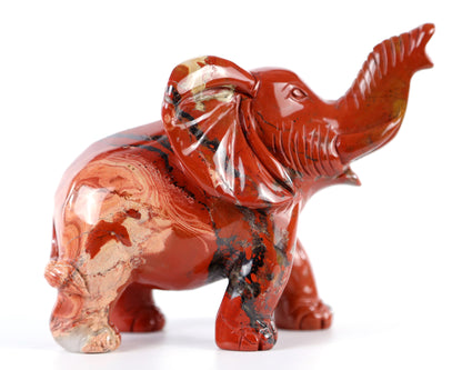 5.2" Red Jasper Hand Carved Crystal Elephant Sculpture