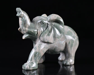 5.2" Jiulong Jade Hand Carved Crystal Elephant Sculpture