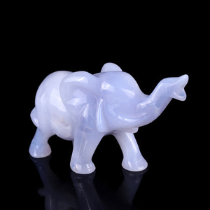 5.3" Blue Chalcedony Hand Carved Crystal Elephant Sculpture
