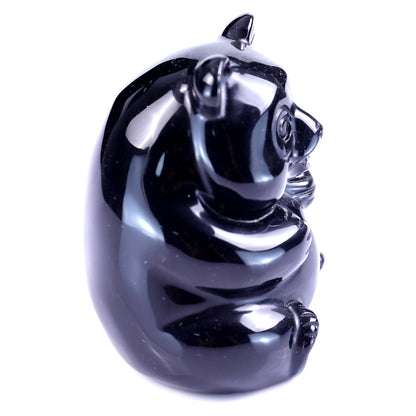 2.9" Black Obsidian Hand Carved Crystal Panda Sculpture