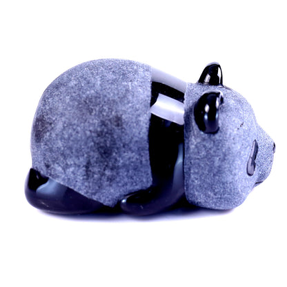 Cute 3.0" Black Obsidian Hand Carved Crystal Panda Sculpture