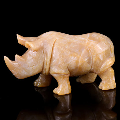4.1" Chalcedony Hand Carved Crystal Rhinoceros Sculpture