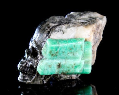 2.6" Natural Emerald Hand Carved Crystal Skull Sculpture