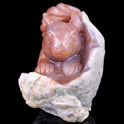 4.6" Chalcedony Hand Carved Crystal Squirrel Sculpture