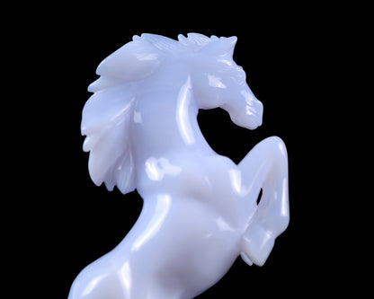 Amazing Gemstone 6.3" Blue Chalcedony Hand Carved Crystal Horse Sculpture