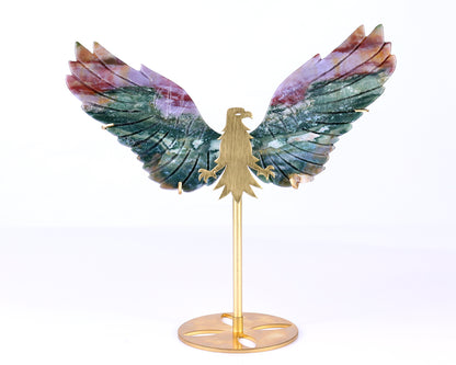 5.1" Indian Agate Hand Carved Crystal Eagle Wings Sculpture
