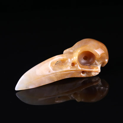 4.7" Chalcedony Hand Carved Crystal Raven Skull Sculpture