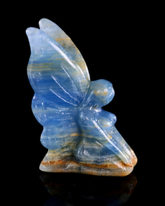 3" Blue Onyx Hand Carved Crystal Flower Faerie Sculpture