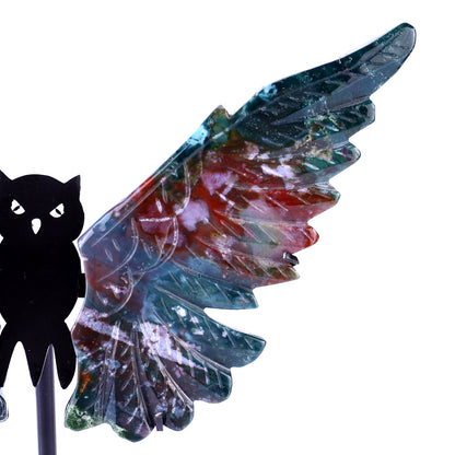 5.5" Indian Agate Hand Carved Crystal Owl Wings Sculpture