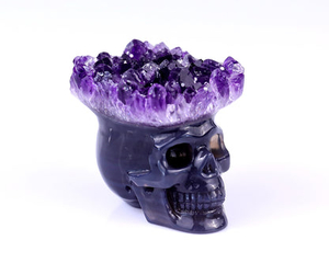 Nice 2.4" Amethyst Druse Agate Hand Carved Crystal Mineral Specimen Skull Sculpture