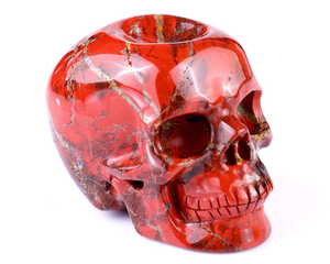 Unique 2.4" Red Jasper Hand Carved Crystal Realistic Skull Sphere Holder Sculpture