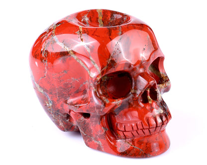Unique 2.4" Red Jasper Hand Carved Crystal Realistic Skull Sphere Holder Sculpture