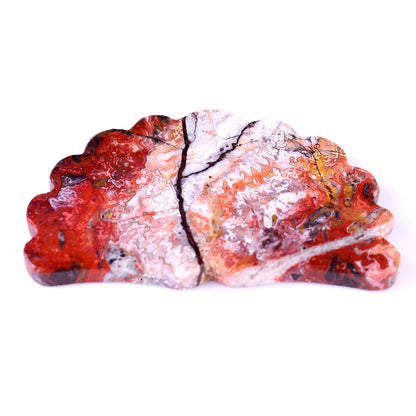 3.3" Red Crazy Lace Agate Hand Carved Crystal Peacock Tail Wings Sculpture