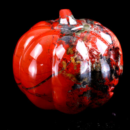 2.6” Natural Red Jasper Hand Carved Crystal Pumpkin Sculpture, Halloween Gift