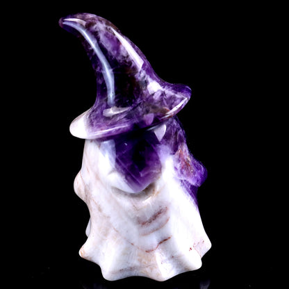 3.6” Natural Dream Amethyst Hand Carved Crystal Wizard Ghost Sculpture, Halloween Gift