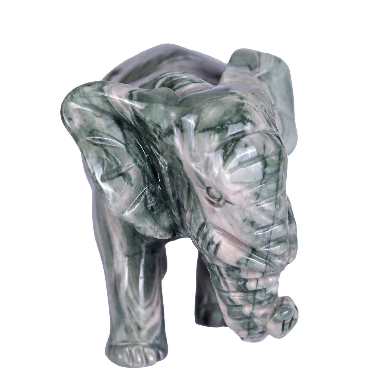 Natural Green Jade Elephant Polished Carved Healing Gemstone