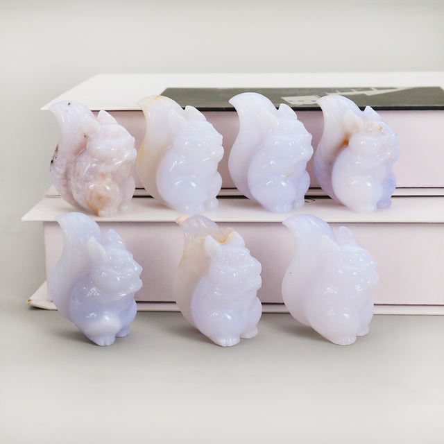 2 inch Natural Blue Chalcedony Crystal Carved Small Animal Carving Squirrel Sculpture for Gift